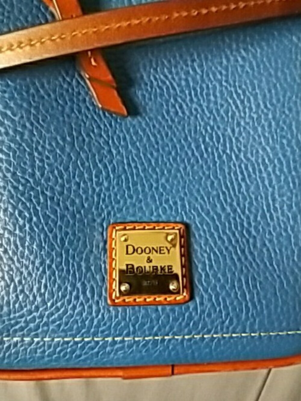 Dooney & Bourke Blue Pebbled Leather Crossbody with Brown Trim - Picture 6 of 13